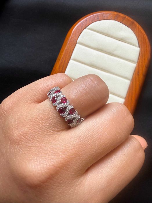 Anel Prata 925 Pedras Vermelhas Aro 17.3mm ring