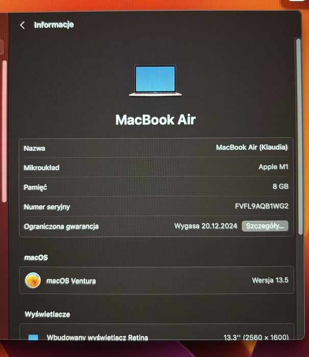 Apple MacBook Air 13 M1 8GB 256GB GOLD