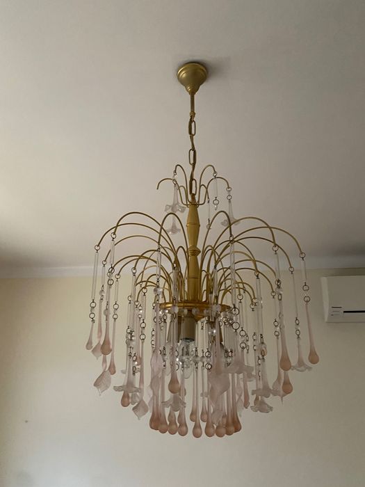 Candeeiro de teto em vidro cor de rosa