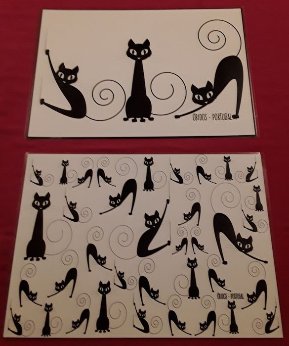 Par de individuais de mesa plastificados, decorados com gatos