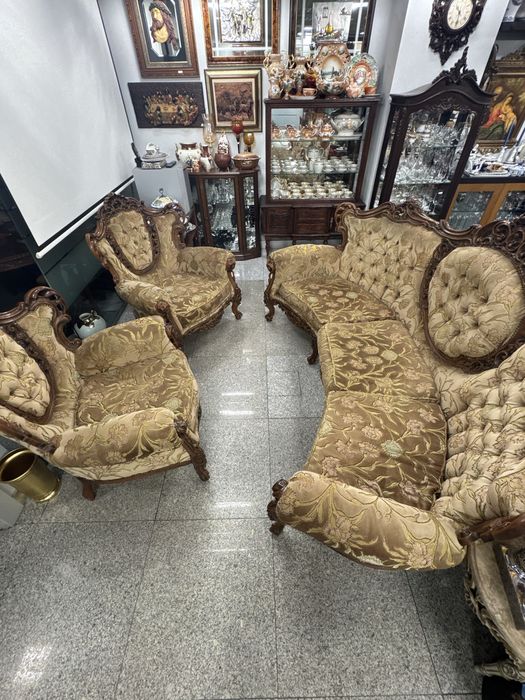 Conjunto Sofá antigo em Madeira Maciça - Negociável