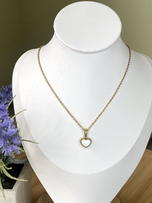 colar coração madrepérola aço