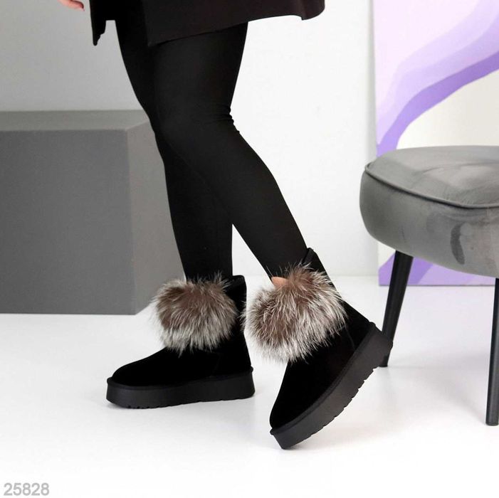 Жіночі замшеві уггі чорні з опушкою , жінчі уггі