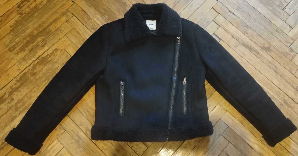 Kurtka zamszowa z kożuszkiem dla dziewczynki 146 cm