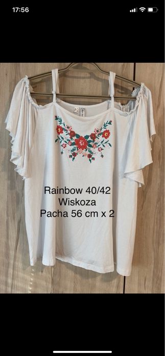 Rainbow 40/ 42 damska Biala bluzka hiszpanka wiskoza z kwiatkami