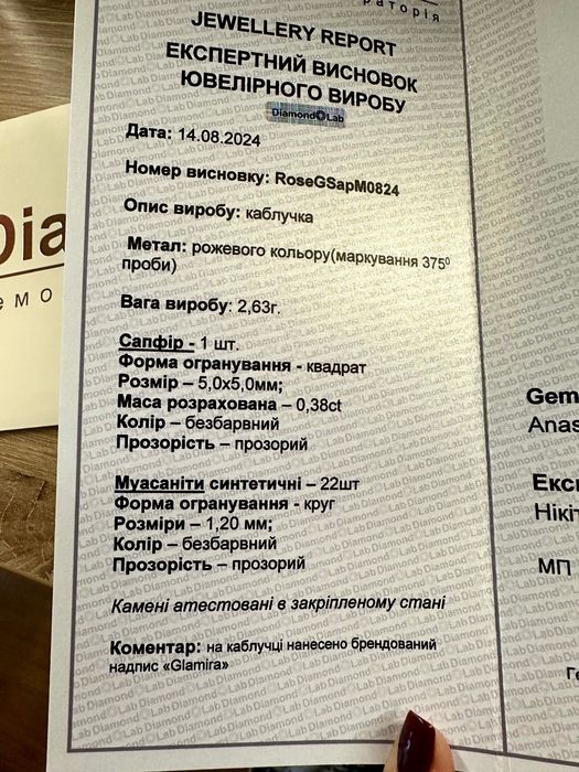 Кільце з білим сапфіром