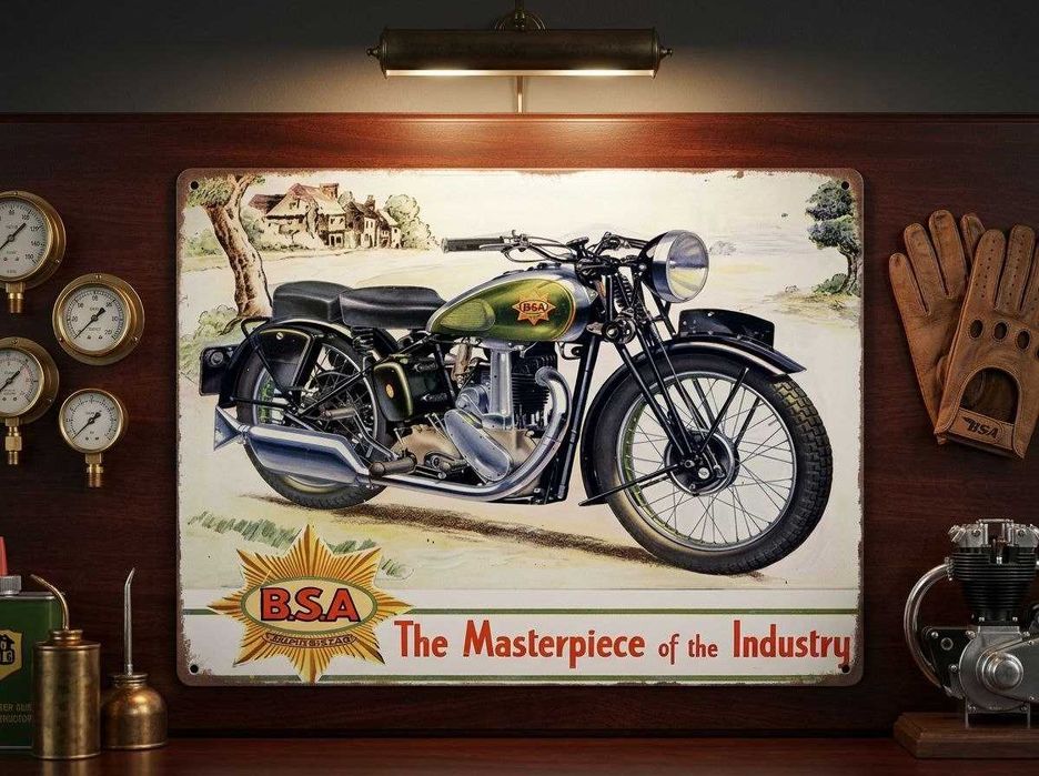 Плакат на металле "BSA — The Masterpiece of the Industry" 14х20 см