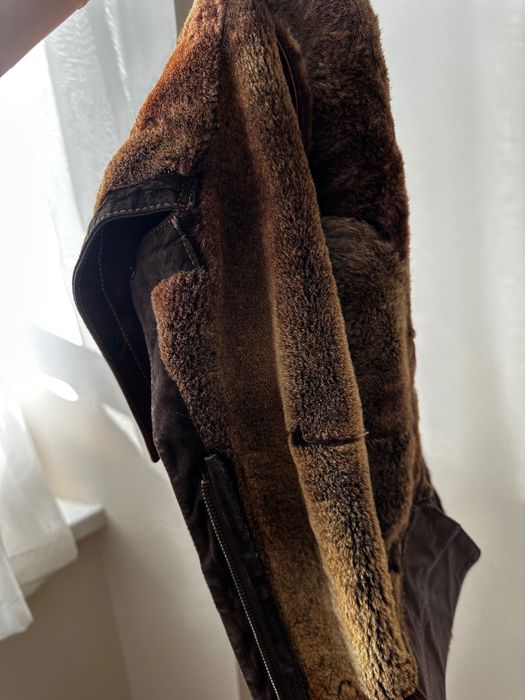 Кожаная мини дубленка кожанка (рыжая / коричневая ) с бобра