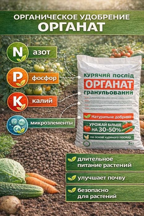 Куриный помет гранулированный Органат 20л (12кг) — органическое удобрение оптом и в розницу