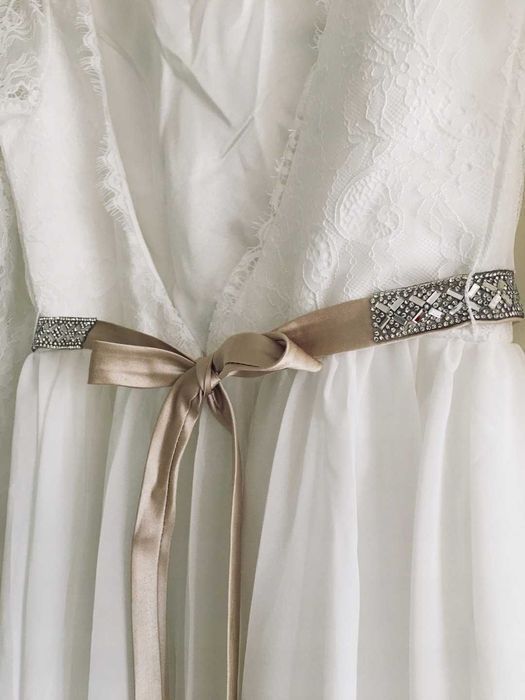 Suknia ślubna #12 ivory długi rękaw linia A pasek rozmiar 46 XXXL