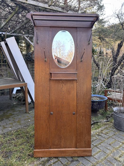 Garderoba wieszak drewniany antyk z lustrem