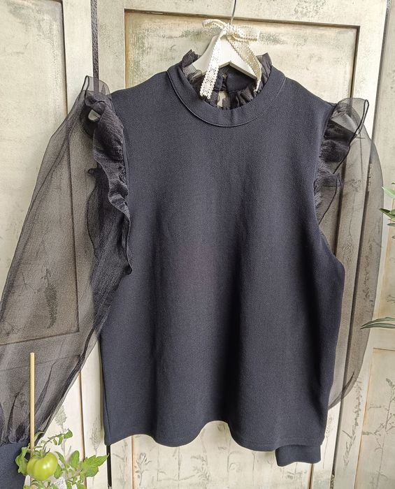 M biust 48x2 neo victorian czarna bluzka Gothic organza