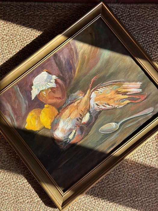 Quadro pintura com natureza morta perdizes