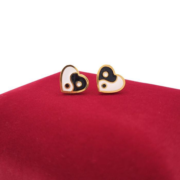 Kolczyki Złote Serca Yin i Yang - Pozłacana Stal chirurgiczna