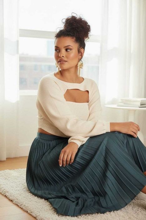 Плиссированная юбка миди New Look тёмно-зелёная на резинке, р. L/XL