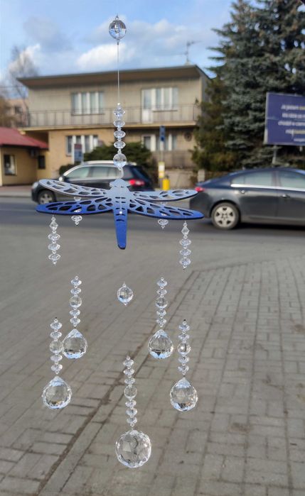 Ozdobna zawieszka, do okna na prezent ważka ombre z kryształkami