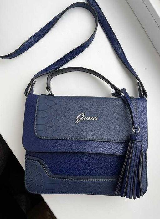 Стильна сумка крос-боді Guess оригінал через плече, синя, кросбоді
