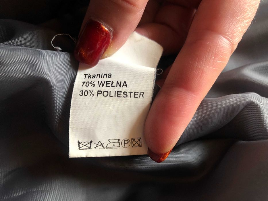 Wełniany, elegancki, szary płaszcz Martex M/L