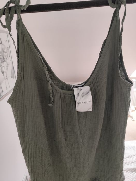 Muślinowa nowa sukienka khaki lato plaża wiązana uniwersalna