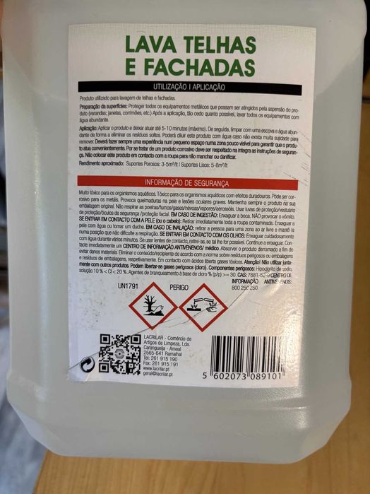 Lacrilar 5L Lava Telhas e Fachadas (Hipoclorito de Sódio)