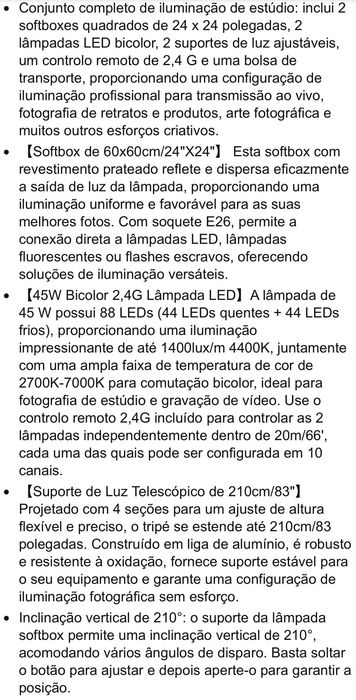 Neewer kit de 2 soft boxes de iluminação 61x61 Lâmpadas LED bicolor