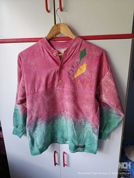 Vintage bluza ombre acid wash retro lata 80/90 Hoppetossan bawełna haft latawce unisex