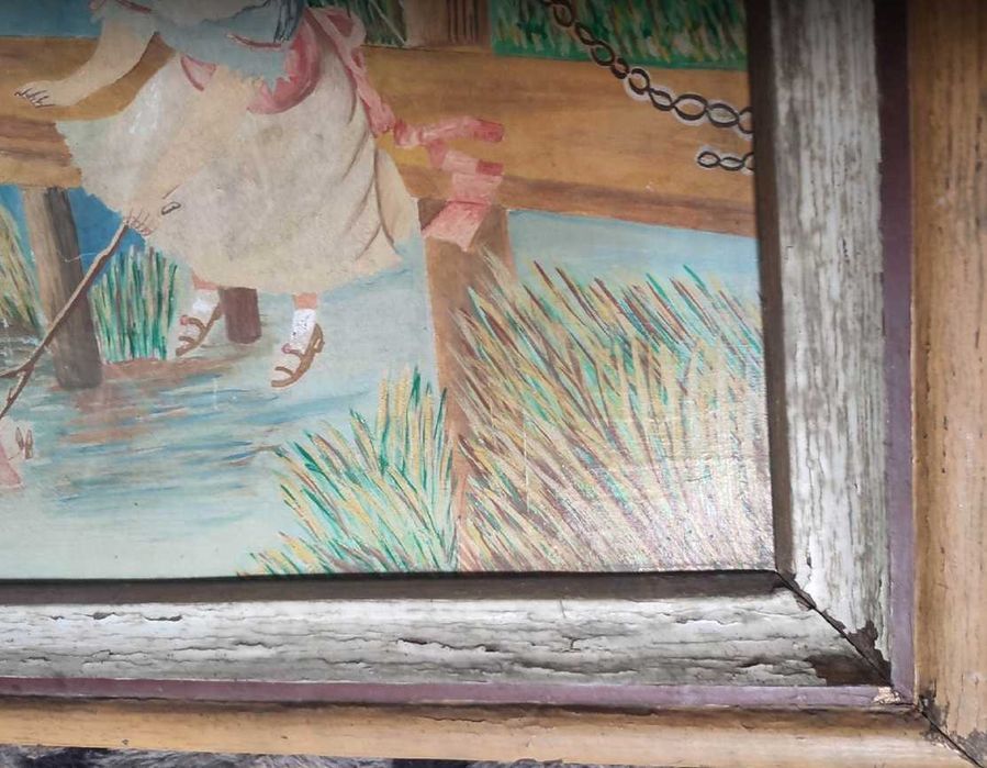 Art deco,obraz,olej,Anioł Stróż pilnuje dziecko