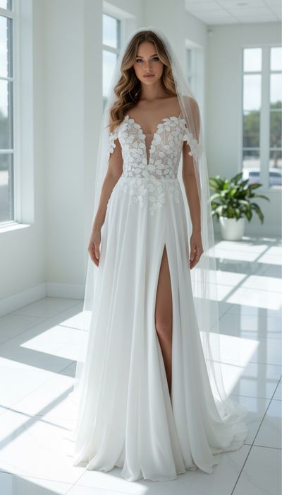 Nowa muślinowa gorsetowa suknia ślubna hiszpanka z dekoltem r. 36