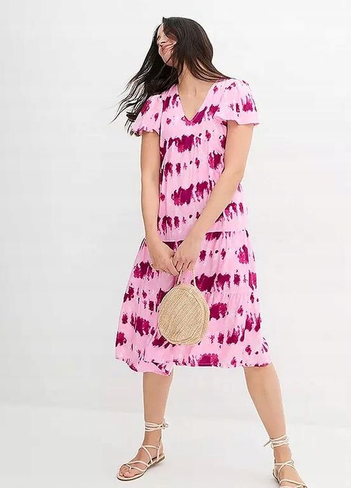 B.P.C letnia krótka midi bawełniana we wzory różowa ^42