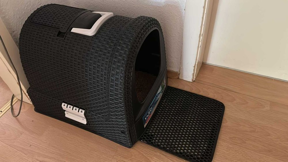 Nowoczesna kuweta dla kota kot dom zwierzęta ciemna duża rattan