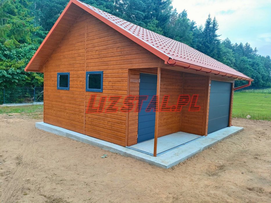 Garaż  6×6 m – brama segmentowa, wypusty, podbitka, profile ocynkowane