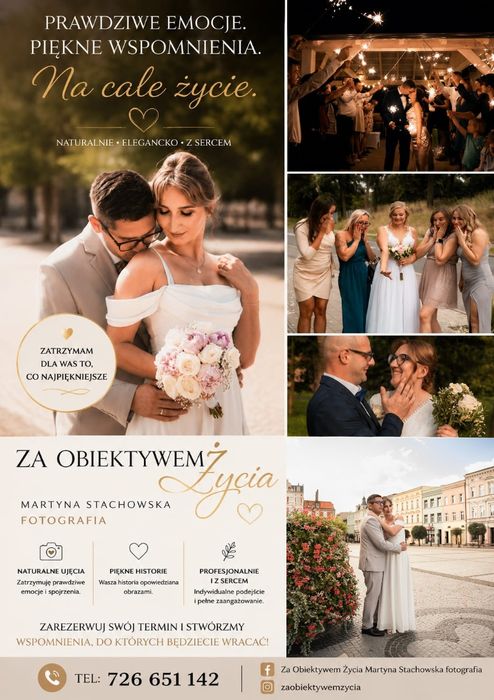 Fotograf ślubny sesje plenerowe, wesele, reportaże, komunie