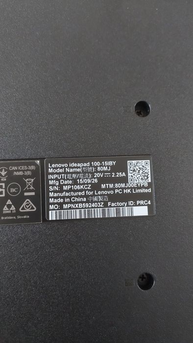 Lapto lenowo ideapad 100- 15 IBY