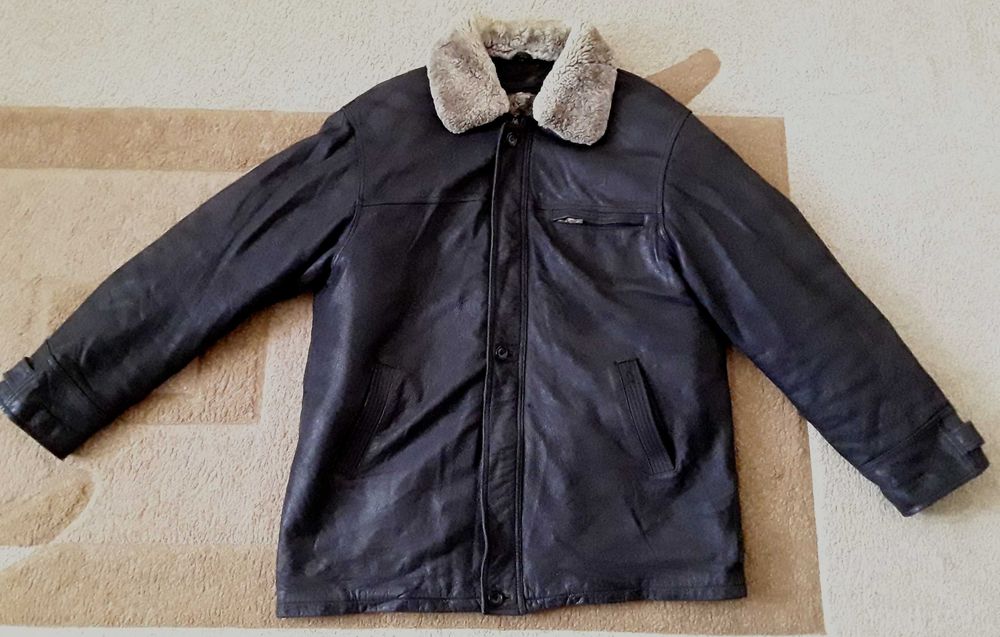 Куртка кожана з натуральним хутром