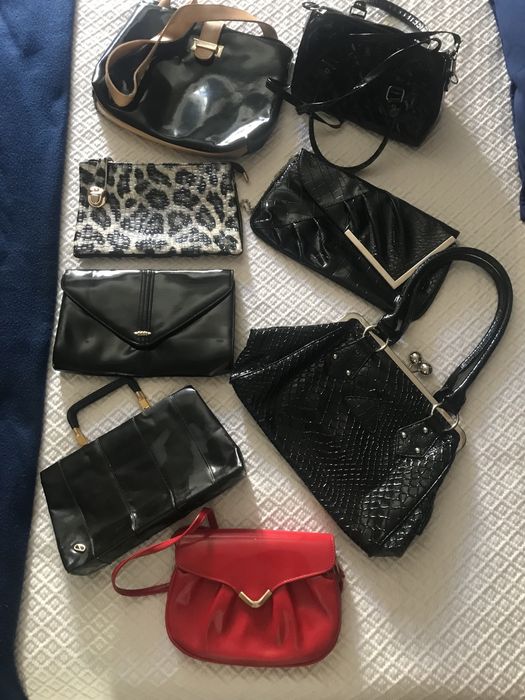 Mala nova de verniz verde água e outras malas