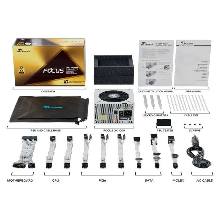 PSU Seasonic Focus GX-1000W 80 Plus Gold Full Modular Branca (SELADA)