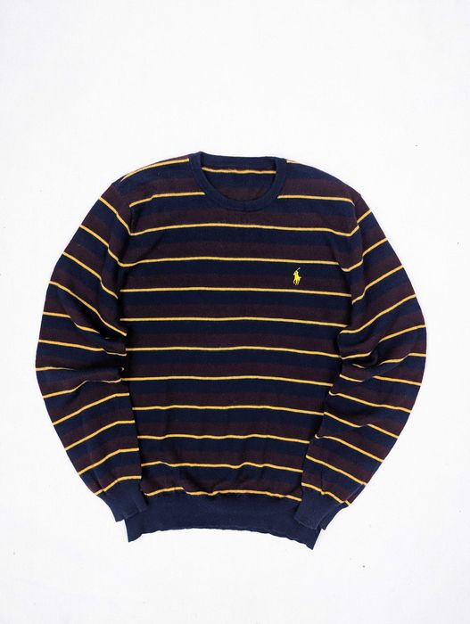 Polo Ralph Lauren bordowy sweter w paski 100% wełna merynosa merino L