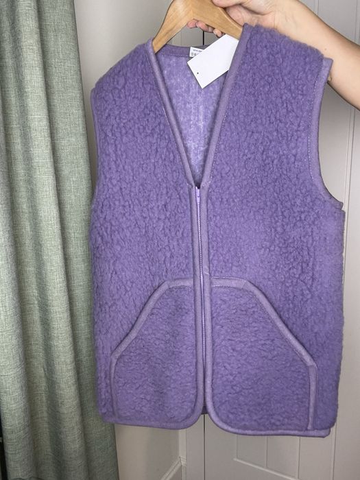 Fioletowa liliowa 100% welniana kamizelka S bezrekawnik hit internetu