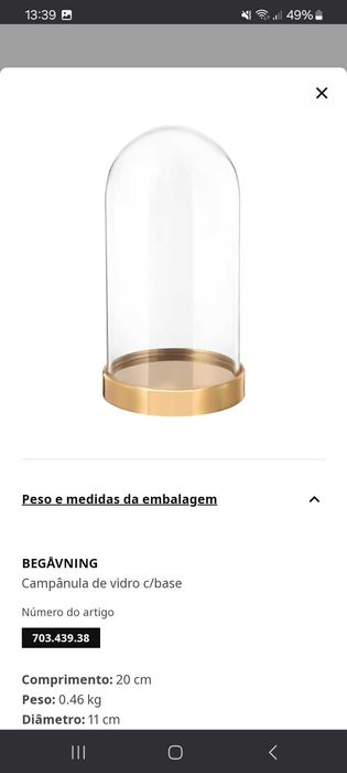 Campânula de vidro c/base, 19 cm