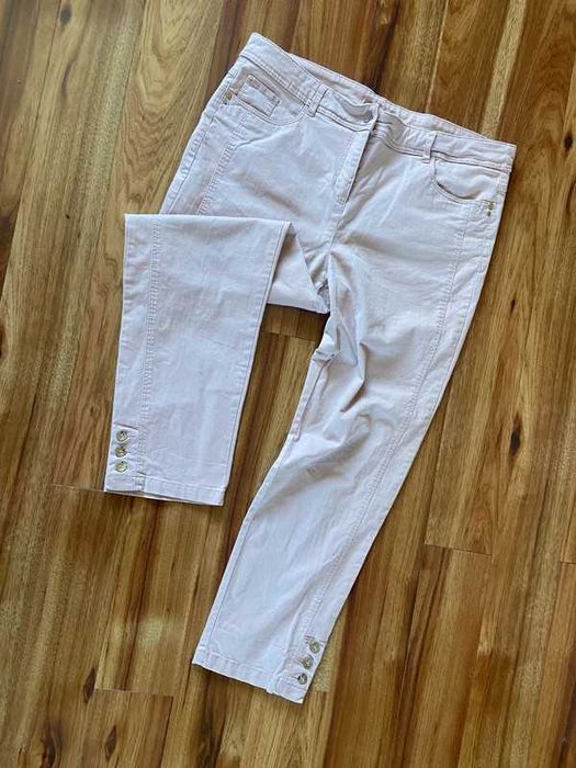 nude pudrowy roz spodnie rurki skinny 7/8 cygaretki xxxl +size
