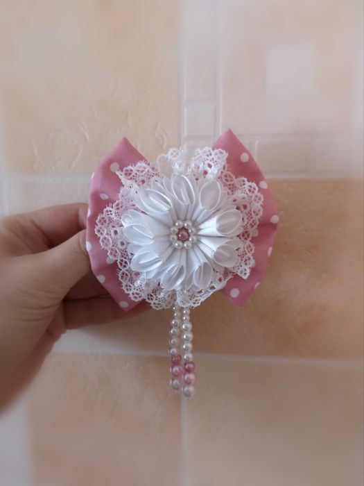 Zestaw Spinek-kokardek na uroczystości RÓŻOWE Handmade