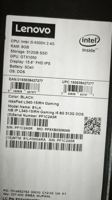 Продам ноутбук Lenovo ideaPad L340-15IRH Gaming