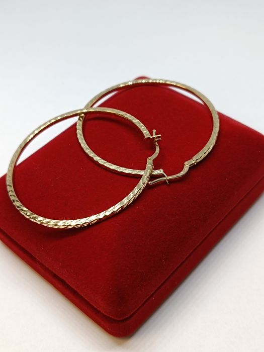 Złote kolczyki koła ze szlifem średnica 4,4cm złoto próby 585