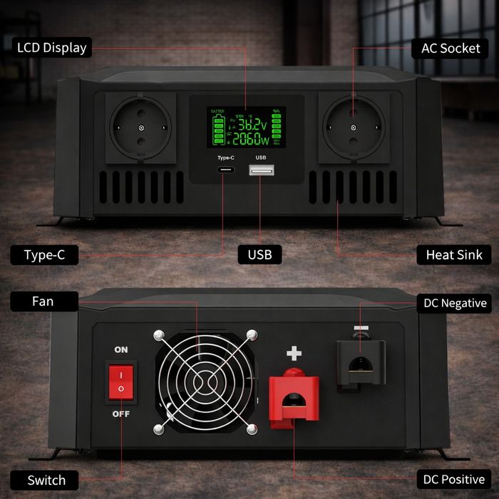 Инвертор DATOUBOSS 2300W / 4000W 12/24V -230V  Чистый синус