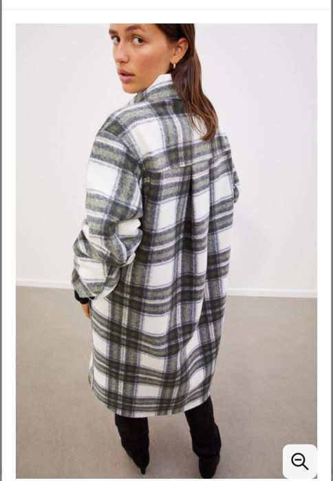 Довга тепла сорочка в клітинку, рубрика в клетку h&m, пальто клітинка