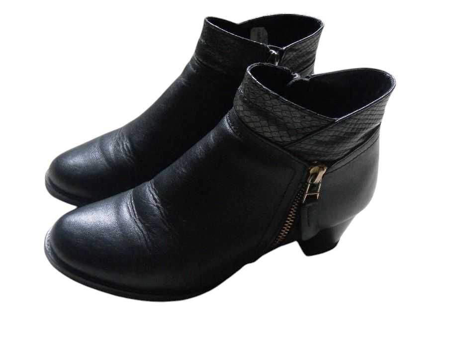 Czarne skórzane botki buty damskie SKÓRA naturalna 37 Lampert obcas