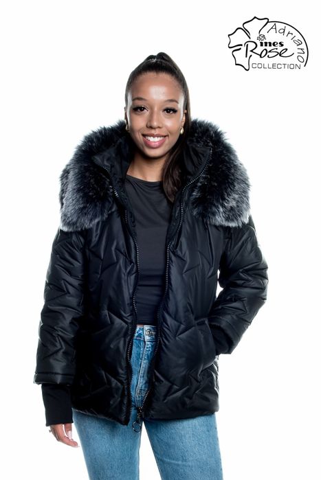 Kurtka damska z futerkiem zimowa ciepła czarna 50