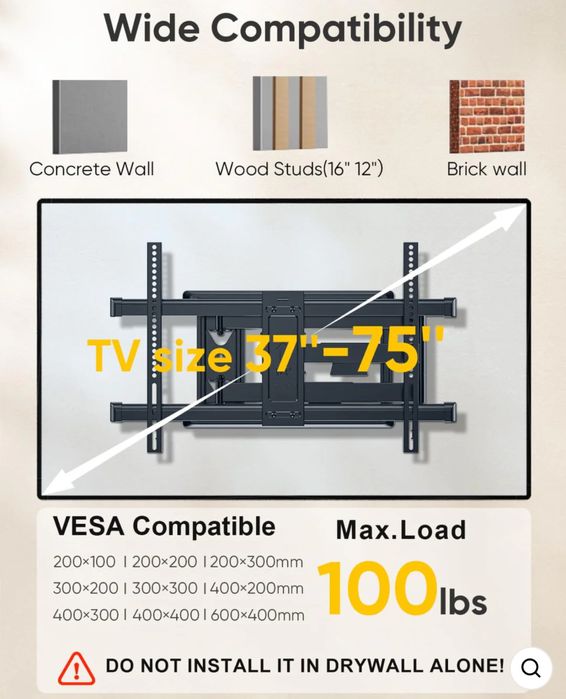 Uchwyt do telewizora Uniwersalny 37-75 cali VESA 600x400 do 45kg