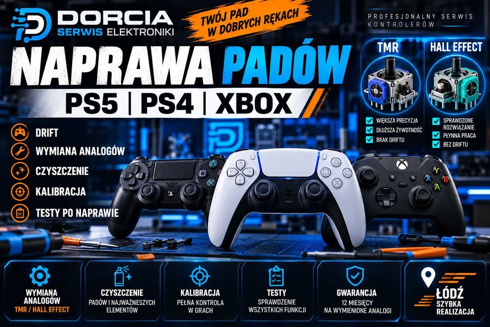 Naprawa padów PS5 PS4 Xbox TMR Hall Effect Drift Łódź