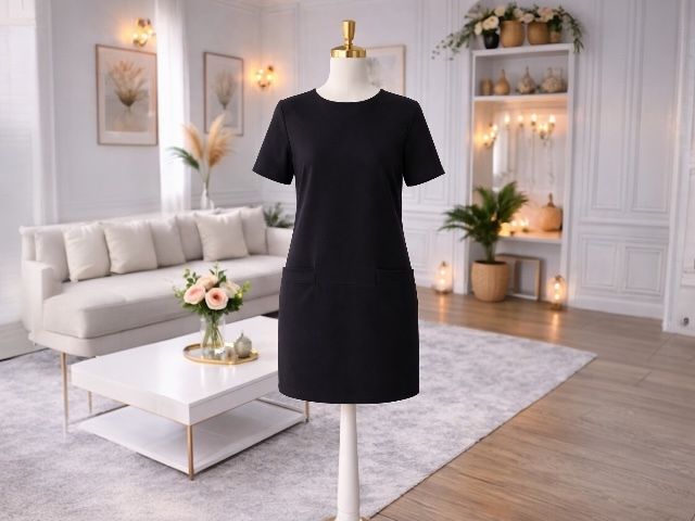 Czarna sukienka damska | Mała czarna | Kieszenie | Prosta | S/M/L